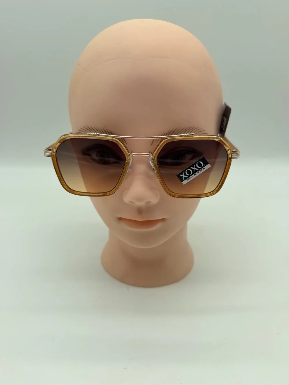 XOXO Gold-Tone Hexagon Sunglasses with Brown Gradient Lenses